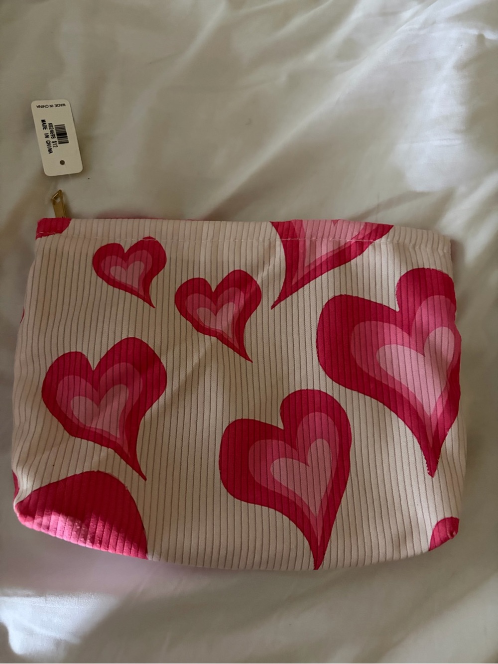 Pink Heart Print Cosmetic Pouch - Zip Makeup Case